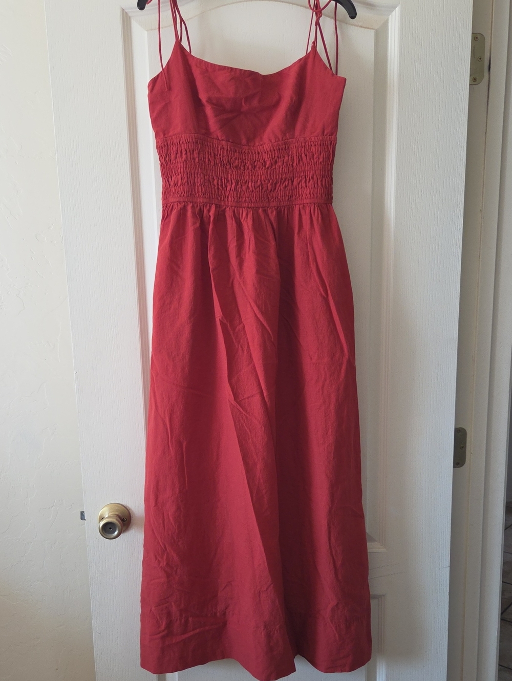 Zara Red Smocked Maxi Dress with Thin Straps